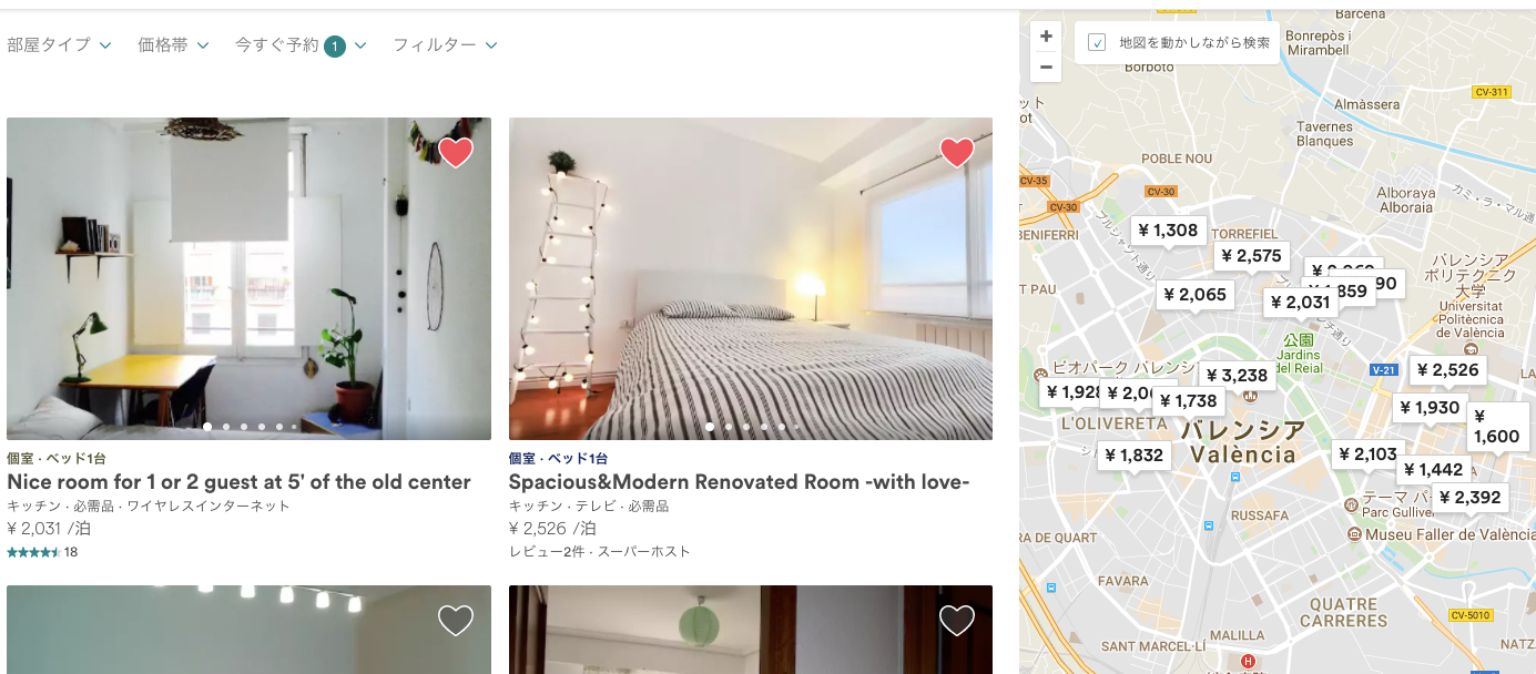 Airbnbの宿泊マップ